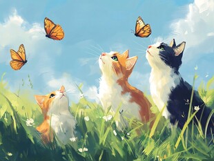 群猫戏蝶