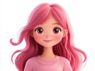 卡通粉色头发小女孩