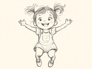 手绘开心的小女孩