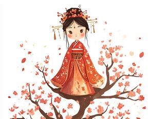 卡通红色汉服女孩