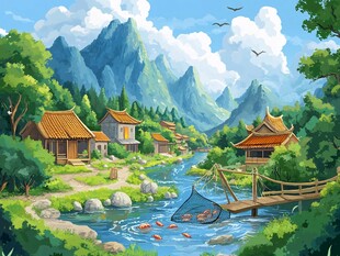 风景区插画