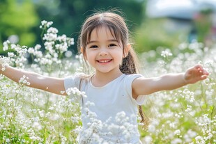 百花丛中的小女孩