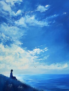 海天一色绘画