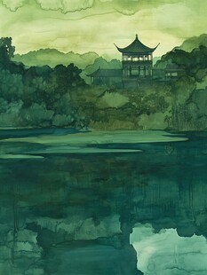插画爱晚亭