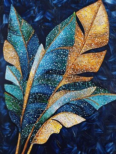 蓝色树叶装饰画