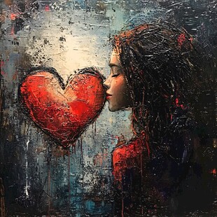 羞涩爱情现代油画