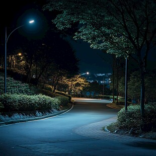 道路蓝色调夜景