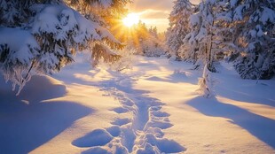 冬天森林夕阳雪景