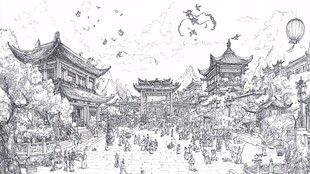 金马碧鸡坊线稿