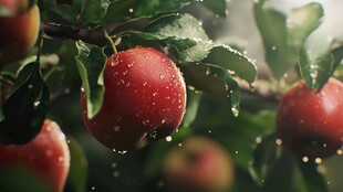 在枝头上淋雨的苹果