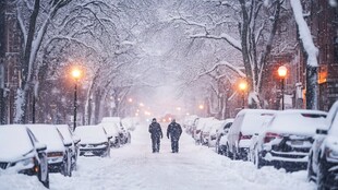 积雪街道行人