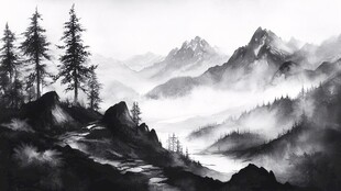 全景水墨山景