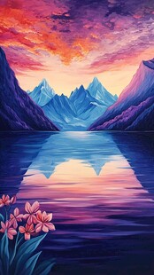 插画山水湖