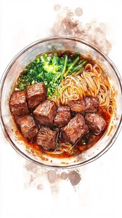 牛肉丸面美食插画