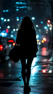 夜雨赶路的女人