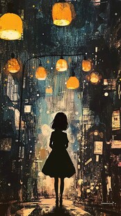 唯美黑夜晚女孩吊旗