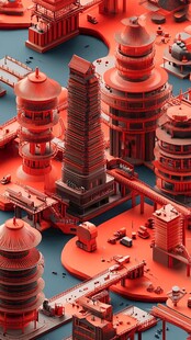 华北地区城市建筑插画