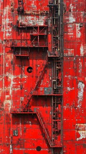 红色引擎工程楼梯墙