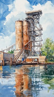 底特律水彩水墨山水