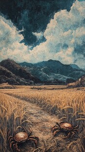 稻田油画背景素材