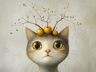 手绘猫头创意装饰挂画