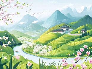 江南香山风景区插画