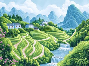 融水县风光插画
