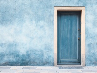 蓝色背景门