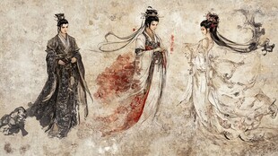 红装男衣侍女壁画
