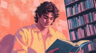 图书馆正在看书的男人