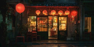 复古店铺夜景