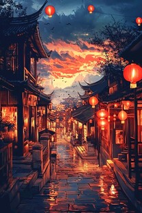 古代街道夜景