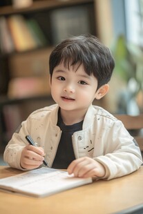 认真学习的小男孩