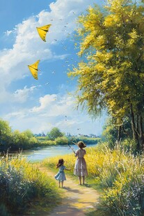 放风筝的小女孩儿