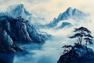 迎客松油画