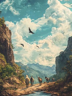 动物风景油画