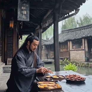 古代教书蜡像场景