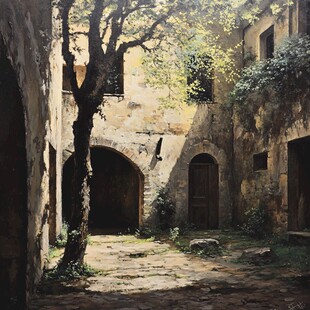 油画古街巷