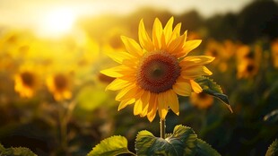 落日余晖下向日葵花