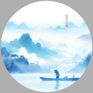 圆形水墨山水画