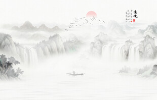 新中式水墨山水画装饰画壁纸