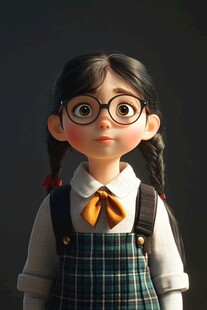 插画人物戴眼镜女孩