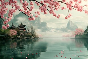 桃花源记古风山水插画