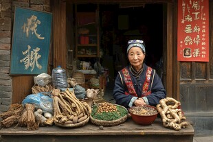 卖麦芽糖的妇女