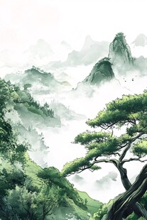 迎客松松树禅意山水
