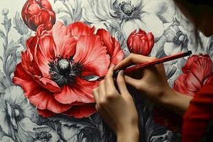 大红花艺手绘