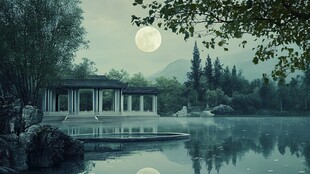 虎溪夜月景点插画