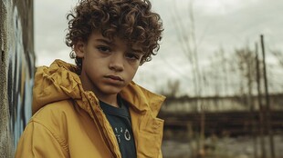 穿黄色雨衣的男孩