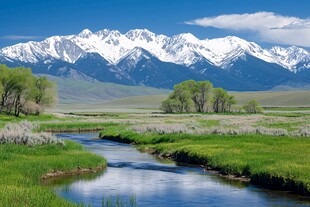 雪山河流湿地草壁纸