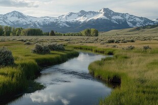 雪山河流湿地草壁纸